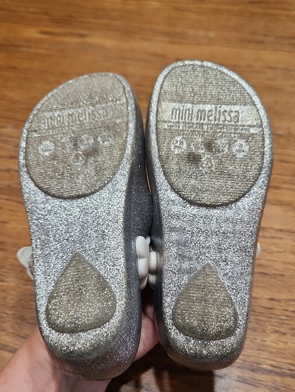 Mini Melissa. Girls Mary Janr Silver Glitter Unicorn Size 7 Or 7.5